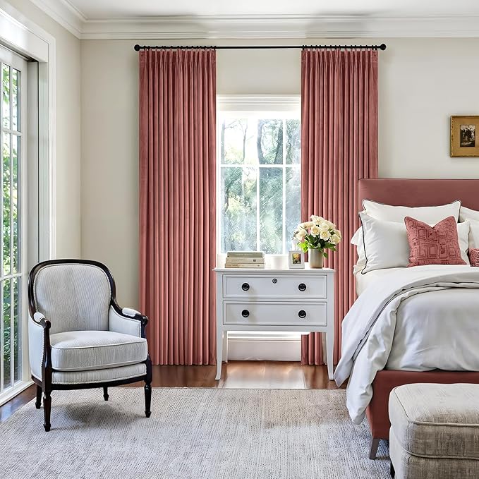 MIULEE Dusty Rose Velvet Curtains 108 inches Long, Pinch Pleated Blackout Drapes with Hooks, Thermal Insulated Pinch Pleat Panels for Bedroom Living Room, 2 Panels