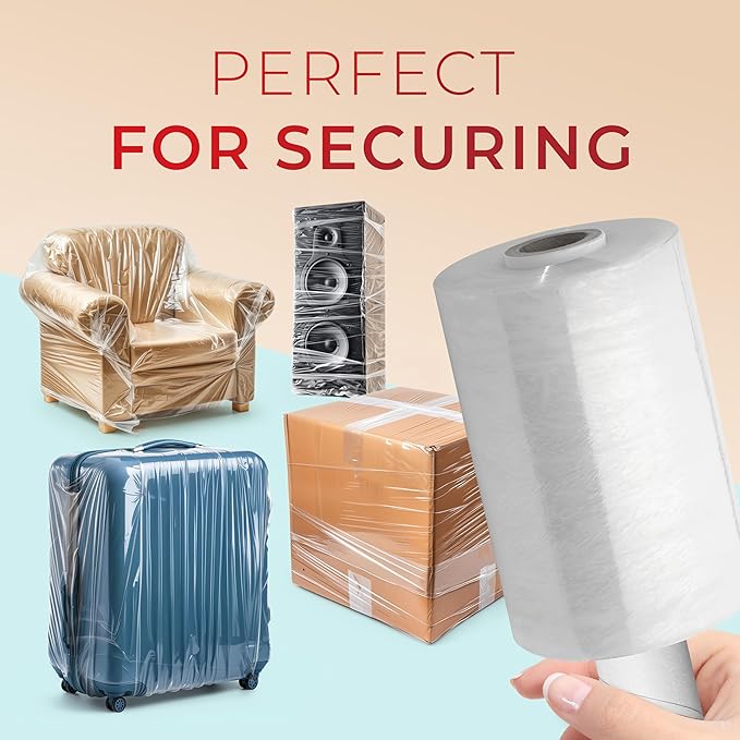 Shrink Wrap Roll for Moving | 80 Gauge 5" x 1000 FT Plastic Wraps for Packing | Clear Stretch Film for Pallets, Furniture, Boxes & Storage Protection - 4 Pack
