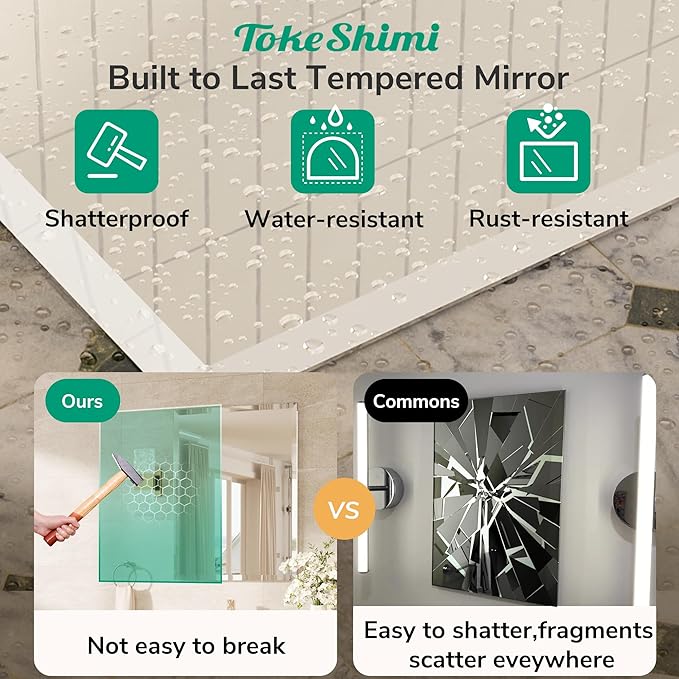 TokeShimi 24x36 Beveled Wall Mirror Decorative, Bathroom Vanity Mirrored with 1" Beveled Edge, Shatterproof Modern Frameless Mirror Bathroom Rectangle for Living Room, Entryway, Restroom