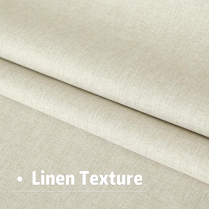 Full Blackout Cream Beige Curtains 63 Inch Long Linen Textured Curtains Thermal Insulated Heat Blocking Noise Reducing Vintage Drapes for Nursery Bedroom Rod Pocket&Back Tab 2 Panels 50W x 63L