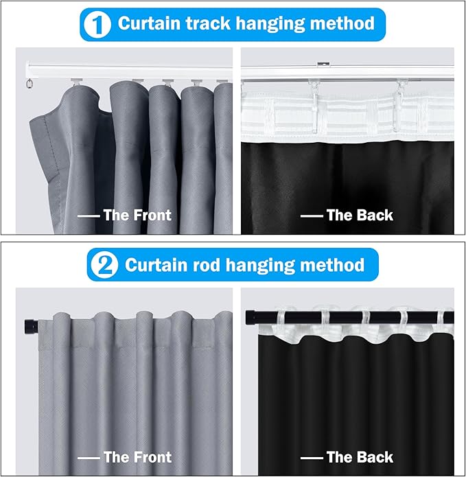 Room Divider Curtains Total Blackout Privacy Curtain Panel Room Thermal Insulated Noise Reduction Curtains for Bedroom Window Living Room Ceiling Track Curtain W 8.3 ft × H 7 ft Grey