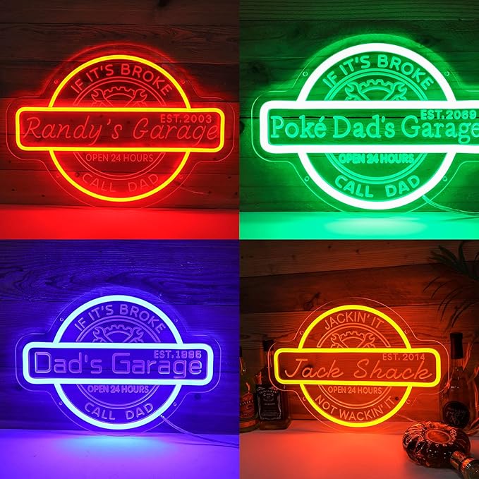 Custom Neon Garage Sign, Personalized Father's Day Gifts, Garage LED Neon Light For Man Cave Decor, Multiple Mounting Ways, Dimmable Neon Garage Name Sign For Men, Dad
