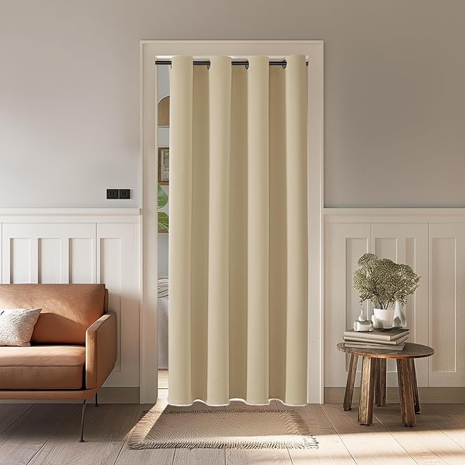 ChrisDowa Blackout Curtains 80 Inches Long for Doorways and Closets, Thermal Insulated Temporary Room Dividers (1 Panel, Biscotti Beige, 42 x 80 Inch)