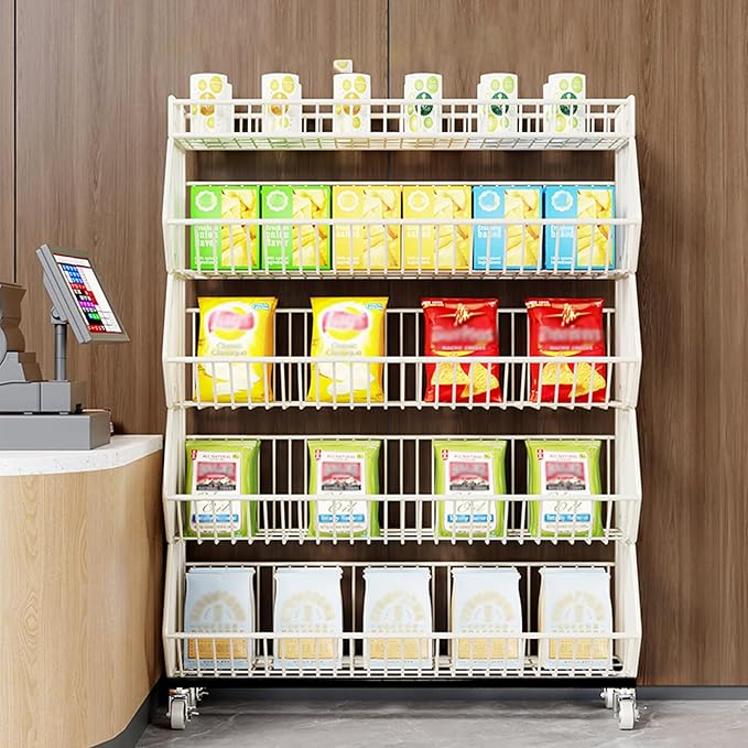 Commercial Metal Storage Rack with Wheels, 4-Tier Display Shelf for Retail Store, White (White, 23.6 x 13.7 x53.9inch)