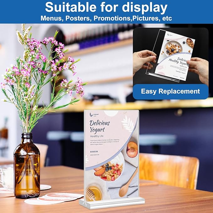 Acrylic Sign Holder 4x6, 20 Pack Clear Table Vertical Double Sided Table Menu Display, Plastic Desktop Picture Frames Stand Acrylic Paper Holder Tabletop Sign Holder for Wedding Office Show Fair
