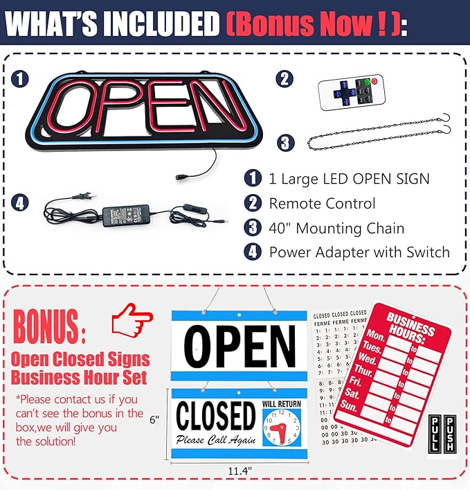 Open Signs for Business,32x16 inch Large Bright Open Sign Neon Led Lighted,Remote Control & Flashing Mode for Window Door Bar Coffee Salon Store,ON/OFF Switch B/Y
