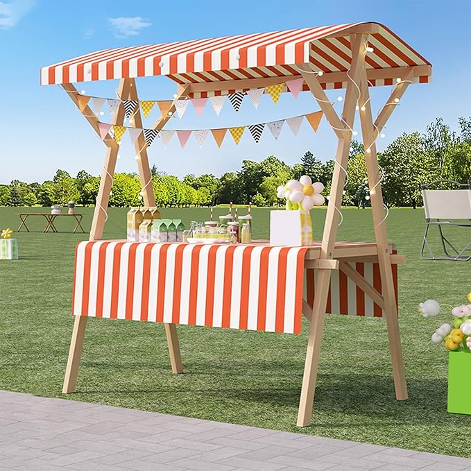 Outdoor Vendor Cart, Portable Cart with Canopy, Movable Stall Display Stand, Foldable Vending Stand Kiosk Display Trolley with Canopy, for Market, Street Food, Events(Orange 1,150cm/59in)