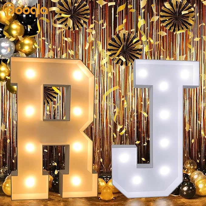 Pooqla 3FT Marquee Light Up Letters, Cool White and Warm White LED Big Mosaic Marquee Letters 3 Feet, Giant Letter Sign for Balloons Birthday Anniversary Wedding Party Decoration, Letter F