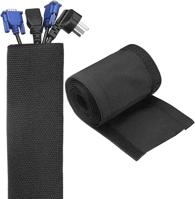 uxcell Hook and Loop Cable Management Sleeve, 6.6ft x 1.2 Inch Flexible Cable Wrap Covers Wire Hider, Cord Organizer and Cable Protector for Desk TV Computers, Black