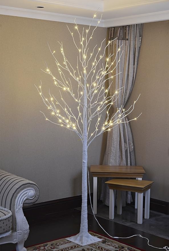 LIGHTSHARE 8 Feet 132L LED Birch Tree Lights, Warm White, for Holiday Party and Christmas Decoration, Indoor and Outdoor Use