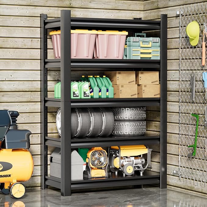 2 Sets Garage Shelving Unit 24" D x 48" W x 72" H Heavy Duty Storage Shelves Easy Assembly 5 Tier Adjustable Metal Shelving Utility Shelf Rack Garage Storage Organizer for Basement, Warehouse