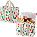 VENO 2 Pack Cooler Bag, Insulated Grocery Bags for Food Delivery, Collapsible Cooler, Reusable Shopping Bags for Groceries, Hard Bottom, Zippered, Foldable, Christmas Pattern (Jingle Mix, 2 Pack)