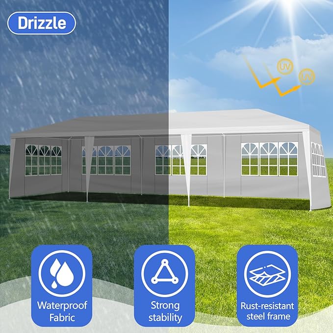 10x30 FT Party Tent, Outdoor Wedding Tents for Parties, Canopy Event Tent with 5 Removable Sidewalls, Waterproof Gazebo Shelter for Birthday Parties, Weddings, BBQs & Events (10X30FT-5Sides White)