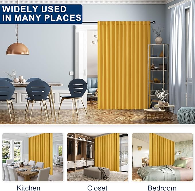 Hiasan Blackout Patio Sliding Door Curtain Extra Wide Thermal Insulated Blind Privacy Room Divider Curtain with Back Tab & Rod Pocket for Bedroom Partition Glass Door (100 x 84 Inches, Yellow)