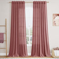 Nanspring Canyon Rose Linen Curtains 96 Inches Long 2 Panels Set for Living Room Rod Pocket Back Tab Semi Sheer Light Filtering Protect Privacy Dusty Rose Curtain for Bedroom Floor Length 52x96