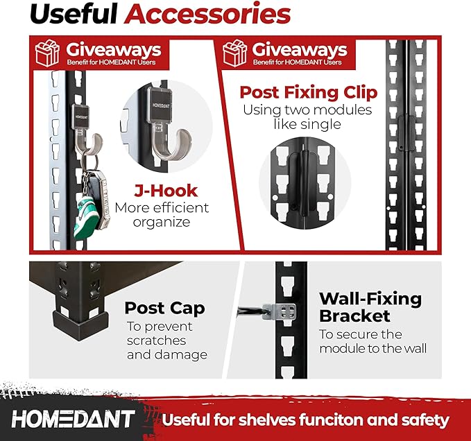 HOMEDANT 47.7" W Deep 5 Tier Heavy Duty Garage Shelving Adjustable Metal Rack Storage Shelves Standing Shelf Unit Organizers Industrial Warehouse Basement Black 1Pack