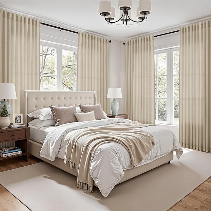 Nanspring Eggshell Beige 108 Inch Curtains for Living Room Linen Blend Long Light Filtering Semi Sheer Curtain Back Tab Rustic Decor Neutral Floor to Ceiling High Window for Bedroom 52x108, 2 Panels