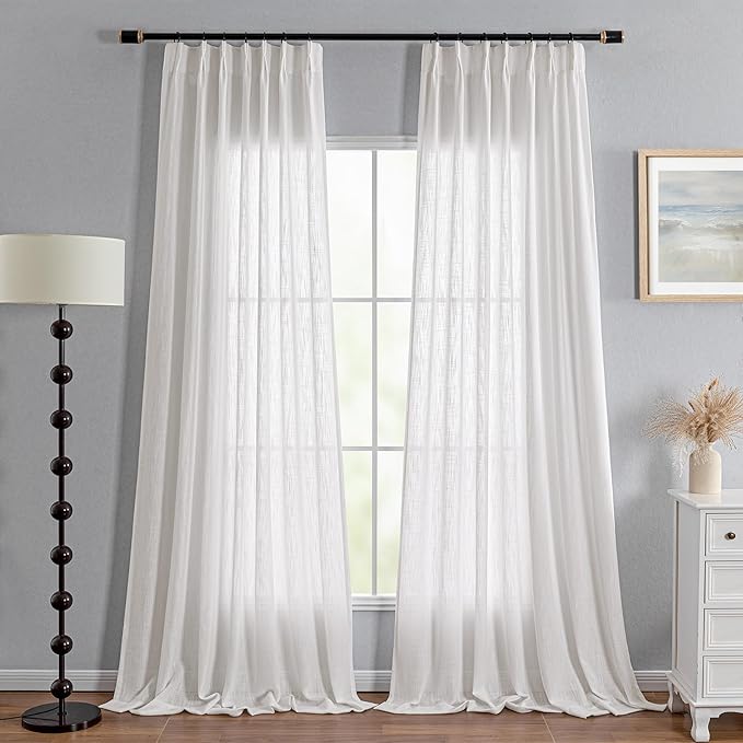 MYSKY HOME 90 Inch Curtains for Sliding Glass Door Windows, Living Room Decoration Cotton Drapes Pinch Pleated Soft Comfortable Touch Farmhouse Country Patio Treatment Set, 40" Wide, Natural, 2 Panels