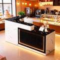 L-Shaped Reception Desk with Counter LED Light and Lockable Drawers and Storage Tall Modern Front Desk Reception Counter for Checkout Lobby Beauty Salon D Right 63inch/160cm