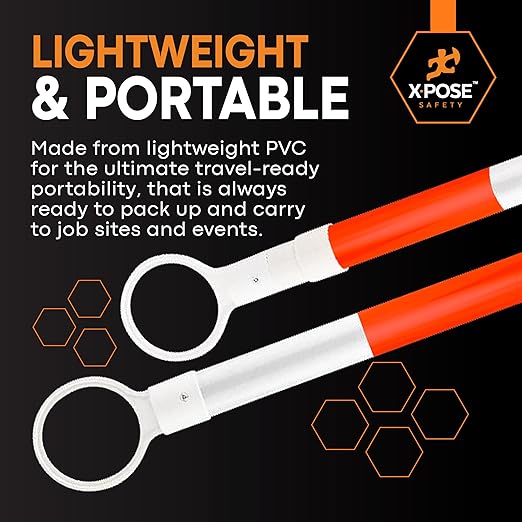 Retractable Barrier for Safety Traffic Cones - 2" OD - Large Yellow and Black Bar Barricade - for Road Construction, Parking, Warning, Temporary Security Divider (6, Orange & White, 72" x 120")