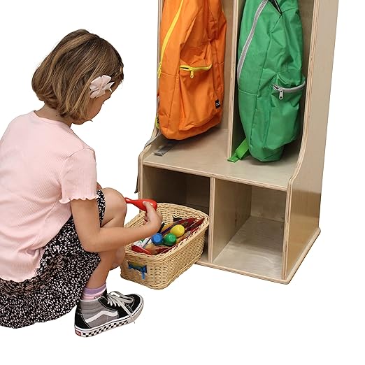 Factory Direct Partners 13138-NT Birch 2-Section Coat Locker with Bench, Storage Cubbies and Coat Hooks - Natural