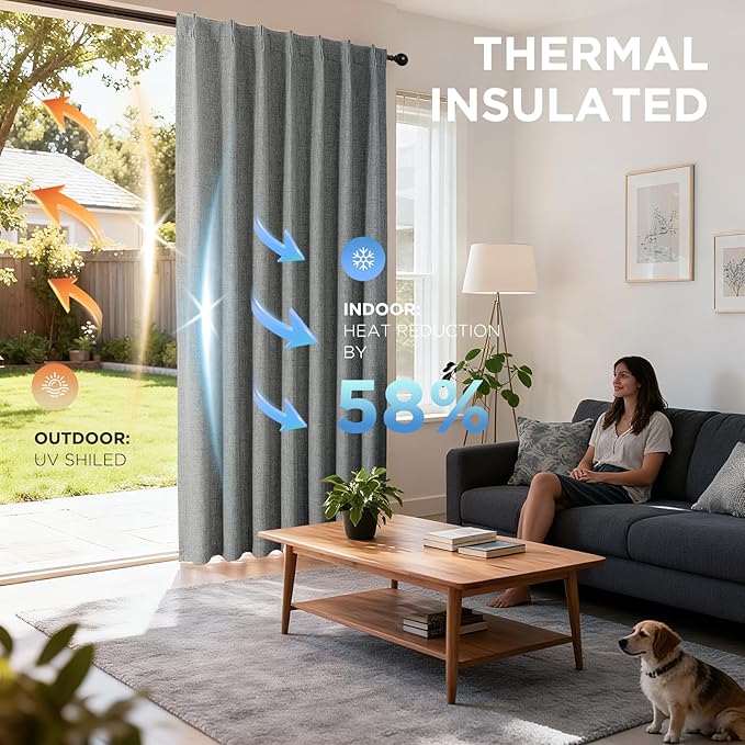 Joydeco Pinch Pleated Curtains - 100% Blackout for Bedroom, Light Grey Linen Curtains 40" W x 90" L, Thermal Insulated 2 Panels Light Blocking Drapes, Back Tabs for Living Room