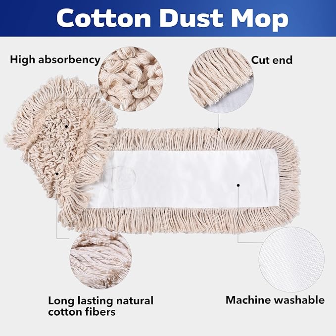Matthew Cleaning 36'' Cotton Dust Mop Refill Washable Thick Tufted Replacement Heads for Residential & Commercial Use Fit All 36'' Dust Mop Frames, Hardwood, Laminate, Concrete Floors 6 Pack