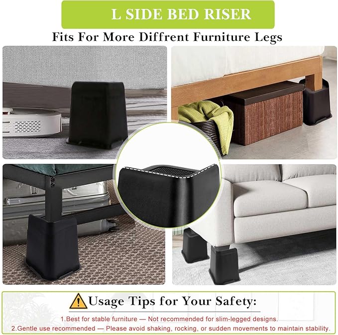 Bed Risers 1 inch, 2 inch, 3 inch, 4 inch, 6 inch, 8 inch Heavy Duty, Oversized Furniture Riser for Couch Sofa Table Chair Leg Frame Dorm, Support up to 6000 Lbs (Black 8 Pack, 8 inch)- 9