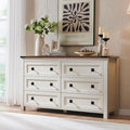 RedLemon 6 Drawer Dresser for Bedroom, Farmhouse 54 Inch Wide Rustic Wood Dresser TV Stand, Chest of Drawers for Closet, Living Room, Hallway, Antique White