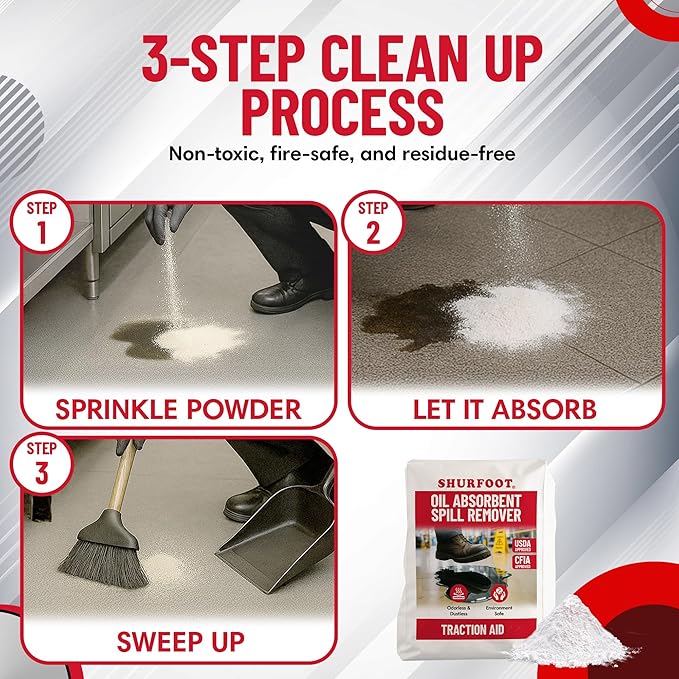 SHURFOOT 25lb Non-Slip Oil Absorbent - Provides Ice Traction & Vapor Suppression - Spill Control for Blood, Water & Oils - USDA Approved - Floor Dry Absorbent Odorless - Fire-Safe & Dustless