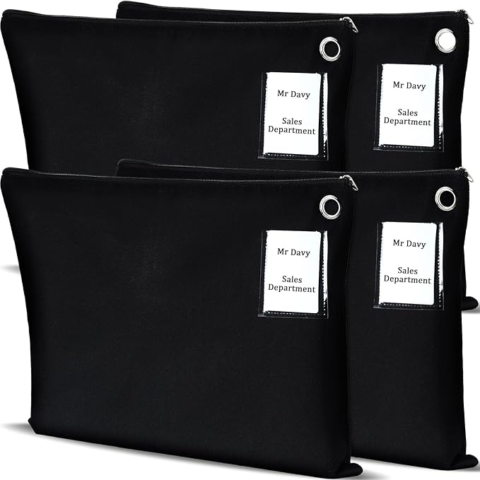 4 Pcs Interoffice Mailer Canvas Transit Sack Zipper Bag 18" x 14" Large Zipper Pouch with Grommet Interoffice Mail Bag (Black)