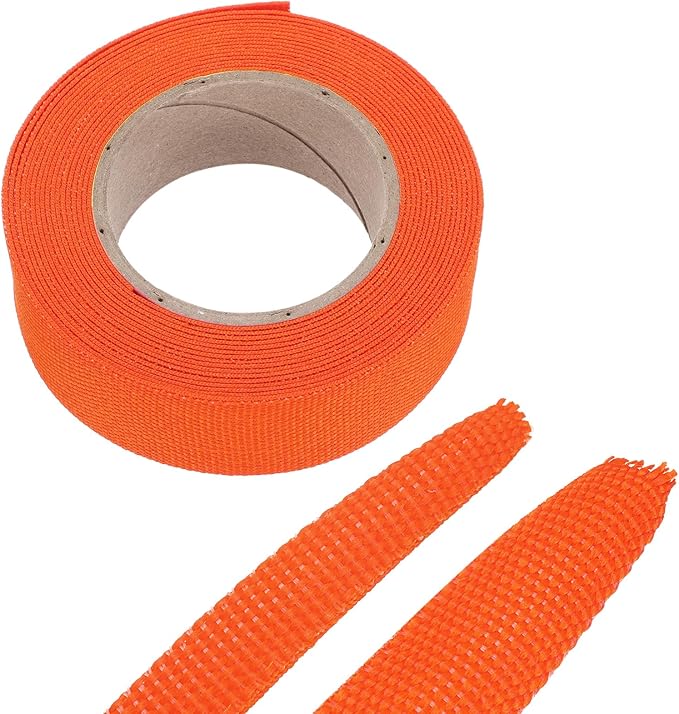 MECCANIXITY Braided Cable Sleeves Heat Shrinkable Fabric Sleeving, 7/8" 16ft Orange 2:1 Ratio Heat Shrinkable Cord Protector for Harness Cable, Network Cable Protection, Cable Management