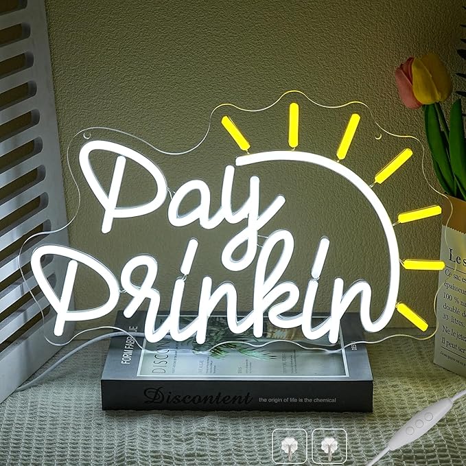 Day Drinking Neon Sign for wall decor, Bar Neon Sign Letter Neon Lights sign, USB Powered Drinking LED Sign with Dimmable Switch for Home Bar Man Cave Party Club Wall Decor