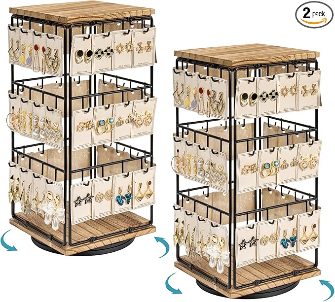 360 Rotating Earring Display Stands for Selling, Earring Rack Display Holder Stand, Jewelry Display for Selling Earring Cards, Necklaces, Rings, Bracelets, Hair Accessories (2 Pack)