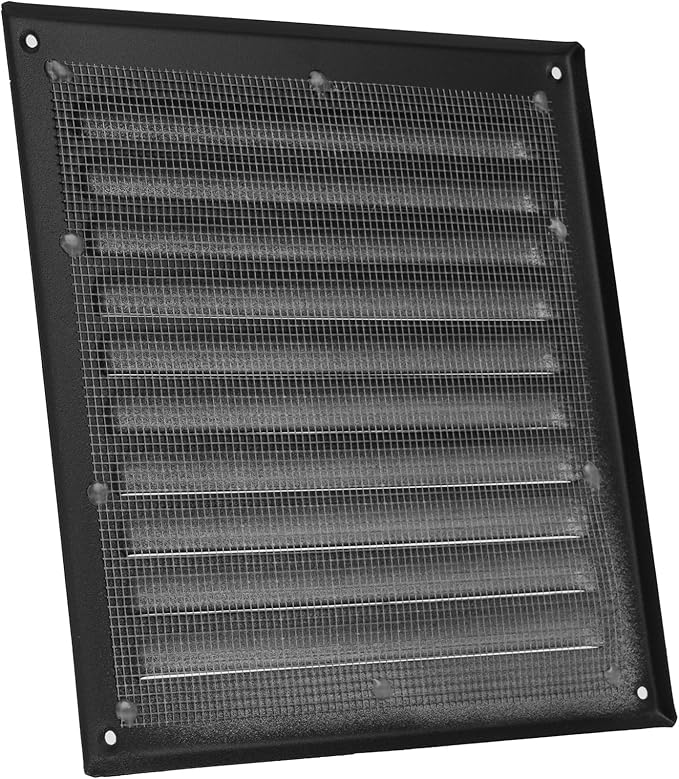 Vent Systems 8 x 8 Inch (Inner) Black Metal Soffit Vent Cover - Durable Square Air Vent Grille with Mesh Screen - Weather Resistant Ventilation Grill - Wall & Ceiling, Indoor & Outdoor