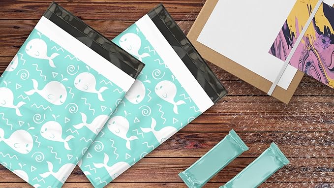 12x15 (50) Blue Whales Designer Poly Mailers Waterproof Self Sealing Tear Resistant Polymailers Shipping Envelopes Premium Printed Bags For Small Businesses