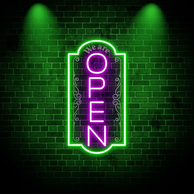 Vertical open sign Vertical Open Led Sign Neon Sign business window light vertical open signs for business (Mix color 4 LARGE SIZE 30x16")
