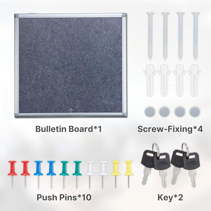 Enclosed Bulletin Board 28x26 Inch Outdoor Notice Board Tamper-Proof Flannel Lockable Display Cases with Aluminum Frame, All Weather Pinboard for Hospital, Restaurant Kitchen, Office