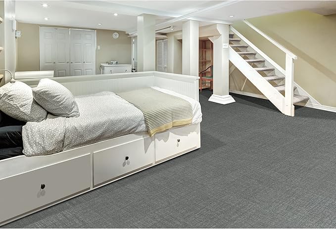 Mohawk Basics 24" x 24" Berber (Loop pile), 0.09" Pile Height, Carpet Tile, PET Fiber, Slate Color, (24 Tiles), (96 sqft/carton)