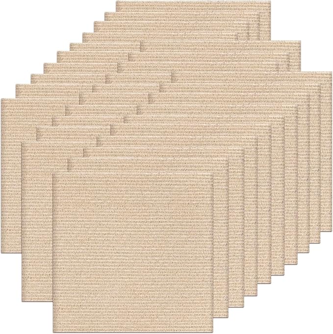 30Pcs Carpet Tiles Peel and Stick, Self Adhesive Carpet Floor Tile 12” x 12”, Khaki Soft Padded Flooring Sticker, Home Decor for Bedroom Living Room Office, 30 sq ft per Box