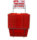 Only Hangers Shopping Basket Set of 12 - Durable Red Plastic Rectangular Baskets with Metal Stand and Sign