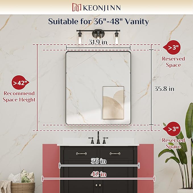 Keonjinn Gold Bathroom Mirrors for Over Sink, 32” x 36” Rounded Rectangle Brushed Gold Vanity Mirror, Anti-Rust Brass Mirror with HD Tempered Glass, Decorative Farmhouse Mirrors, Horizontal/Vertical
