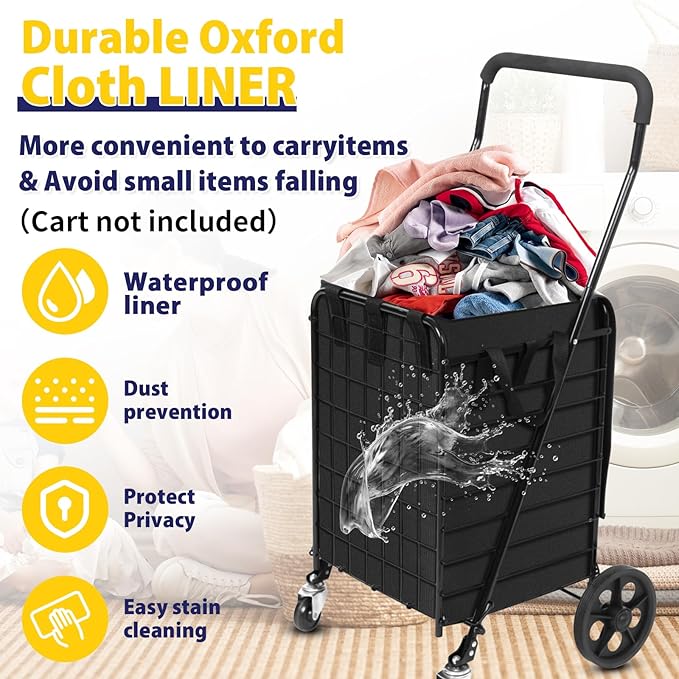 Kiffle Shopping Cart Liner（Without Trolley）, 14.7" X 13.2" X 20" Square Bottom, Fits Grocery Cart, Cover and Adjustable Straps, Waterproof Oxford Cloth (Black)