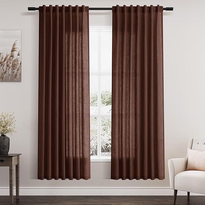 Nanspring Rustic Brown Curtains 72 Inch Length for Living Room Semi Sheer Light Filtering Door Drapes 2 Panels Set for Kids Bedroom Light Filtering Back Tab Rod Pocket Modern Farmhouse Decor 52x72