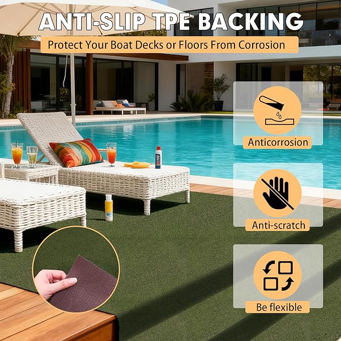 Marine Carpet,6 FT x 18 FT Olive Green Indoor Outdoor Carpet 0.2" Thick with Water-Proof TPE Backing, Non-Slide for Home, Patio, Porch, Deck