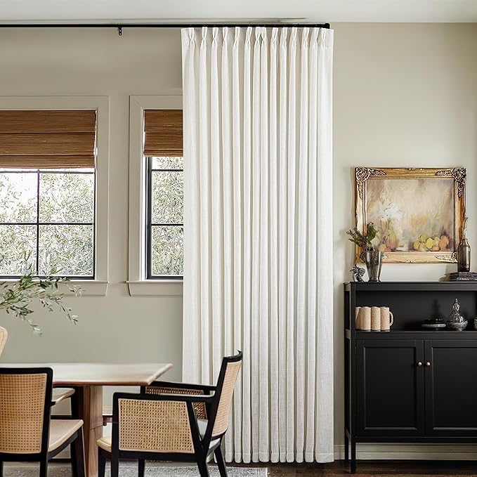 Natural Cream Pinch Pleated Linen Curtains 92 Inches Long for Living Dining Room Bedroom Thick Linen Pinch Pleat with Hooks Rings Back Tab Light Filtering Boho Farmhouse Semi Sheer 92 Inch Curtain