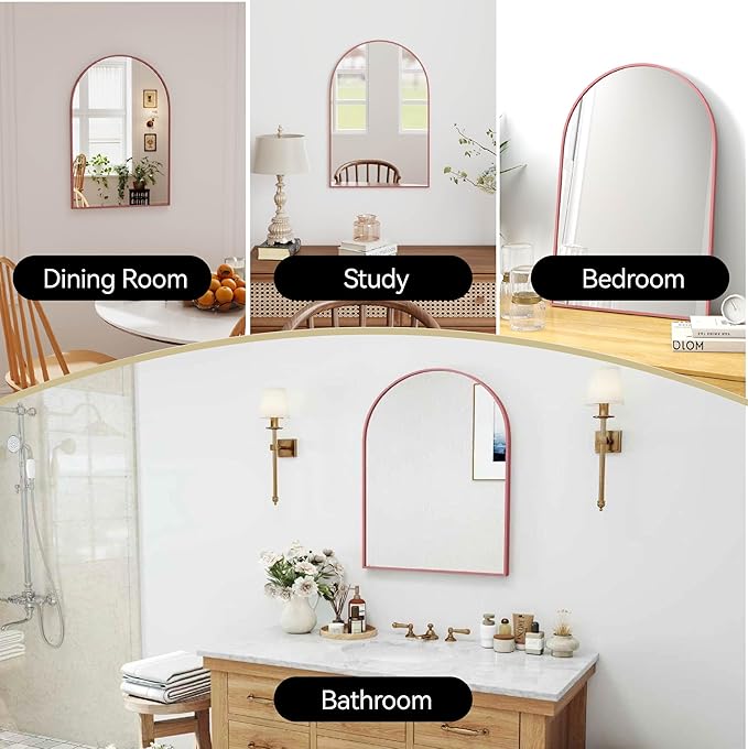 30x20 Arch Mirror Full Length Wall Mounted Hanging or Against Wall Metal Aluminium Alloy Frame Dressing Mirrors for Entryway Bedroom Bathroom Living Room 30 20 inch Rosegold Rose Gold