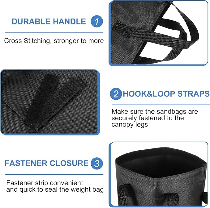 PATIKIL Canopy Weight Sand Bags, 4 Pack 150 Lbs Total Extra Large Weights Bags Waterproof Tent Leg Weights Sandbags for Outdoor Canopy Tent Sun Shelter Patio Ladder Black (21x9")