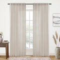 XTMYI 70 Inches Wide Country Curtains for Living Room,Sheer Linen Shabby Chic Curtains for Bedroom Oatmeal 108 Inches Long