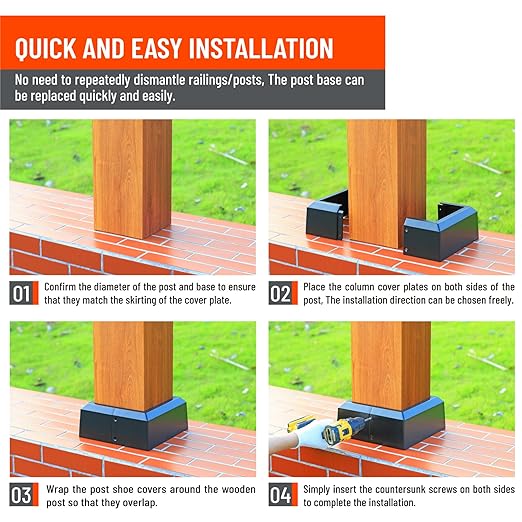 8"x8" (Actual: 7.5"x7.5") Deck Post Base Cover Split, Aluminum Post Base Trim Skirt Decorative Black 1Pack